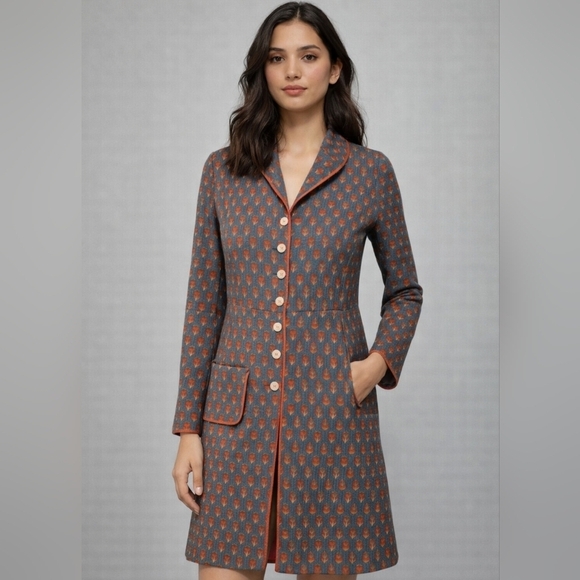 Handmade Jackets & Blazers - Vintage Reversible Quilted Folk Print Longline Jacket. Red/Teal Floral. XS/S